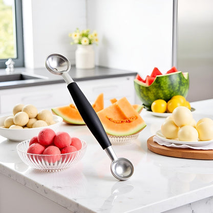 1Pc Black Double-Sided Fruit Melon Baller Spoon 2 in 1 Stainless Steel Melon Ballers Melon Scoop for Watermelon Cantaloupe Icecream Ball,18cm,Fruit and Vegetable Tools,Melon Ballers,Kitchen and Dining