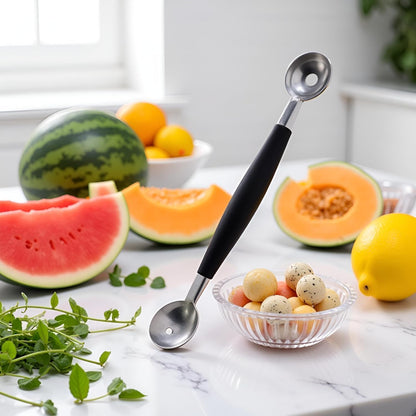 1Pc Black Double-Sided Fruit Melon Baller Spoon 2 in 1 Stainless Steel Melon Ballers Melon Scoop for Watermelon Cantaloupe Icecream Ball,18cm,Fruit and Vegetable Tools,Melon Ballers,Kitchen and Dining