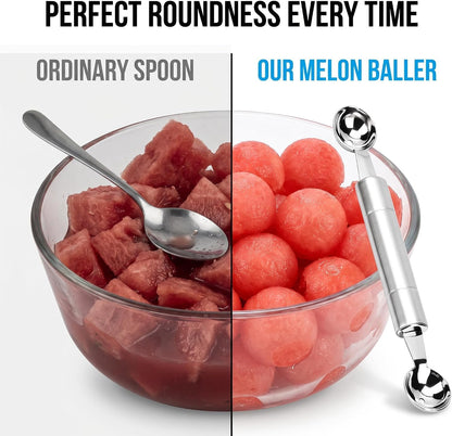 1Pc Black Double-Sided Fruit Melon Baller Spoon 2 in 1 Stainless Steel Melon Ballers Melon Scoop for Watermelon Cantaloupe Icecream Ball,18cm,Fruit and Vegetable Tools,Melon Ballers,Kitchen and Dining