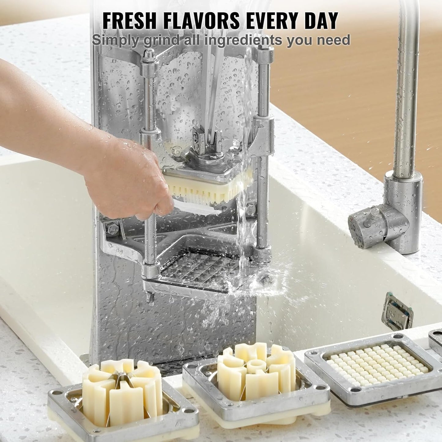 Commercial French Fry Cutter with 4 Size Blades, Stainless Steel 1/4″ 3/8″ 6 Wedges 6 Wedges to Core Chopper, Manual Potato Apple Lemon Slicer Cutting for Restaurant Home Kitchen, Sliver