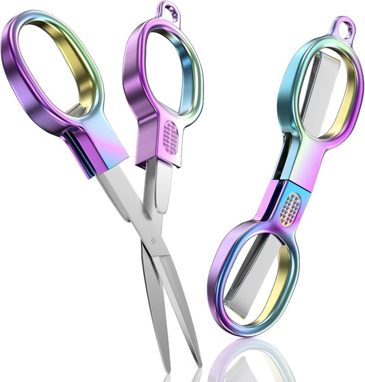 2 Pcs Folding Stainless Steel Portable Mini Travel Scissors, Safety Foldable Pocket Badge Small Scissors All Purpose for Travel, Home, Office, Craft, Sewing, Nurse Accessories