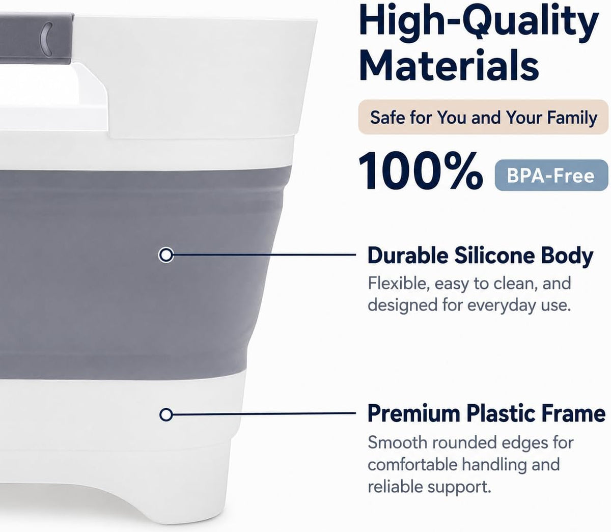 Collapsible Dish Basin with Drain Plug, 2.4 Gal 9L Foldable Wash Basin, Portable Sink Tub for Kitchen, Baby Bottles, Camping, RV, Vegetable Washing and Beverage Tub, Gray