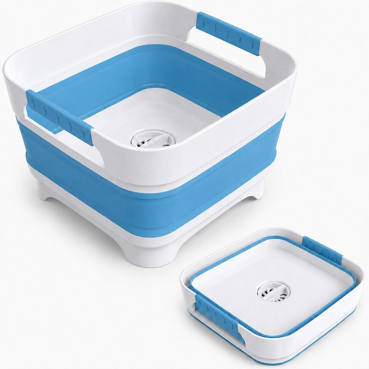 Collapsible Dish Basin with Drain Plug, 2.4 Gal 9L Foldable Wash Basin, Portable Sink Tub for Kitchen, Baby Bottles, Camping, RV, Vegetable Washing and Beverage Tub, Gray