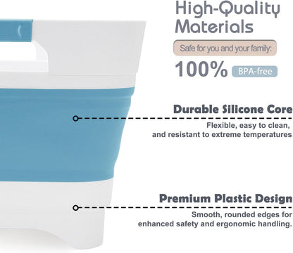 Collapsible Dish Basin with Drain Plug, 2.4 Gal 9L Foldable Wash Basin, Portable Sink Tub for Kitchen, Baby Bottles, Camping, RV, Vegetable Washing and Beverage Tub, Gray
