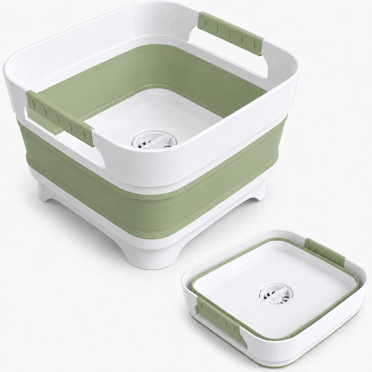 Collapsible Dish Basin with Drain Plug, 2.4 Gal 9L Foldable Wash Basin, Portable Sink Tub for Kitchen, Baby Bottles, Camping, RV, Vegetable Washing and Beverage Tub, Gray