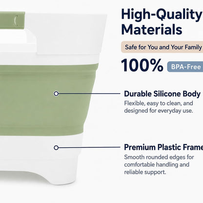 Collapsible Dish Basin with Drain Plug, 2.4 Gal 9L Foldable Wash Basin, Portable Sink Tub for Kitchen, Baby Bottles, Camping, RV, Vegetable Washing and Beverage Tub, Gray