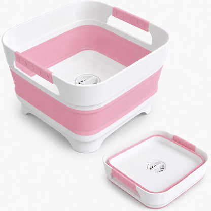 Collapsible Dish Basin with Drain Plug, 2.4 Gal 9L Foldable Wash Basin, Portable Sink Tub for Kitchen, Baby Bottles, Camping, RV, Vegetable Washing and Beverage Tub, Gray