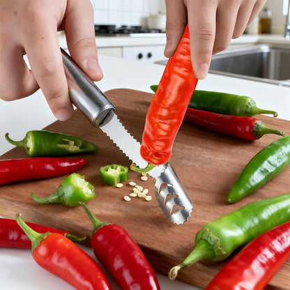 2 Pcs Jalapeno Corer Tool Pepper Corer with Serrated Slice Stainless Steel Pepper Seed Remover Kitchen Fruit and Vegetable Deseeder Efficient Seeding Tool for Jalapeños Chilis Cucumber