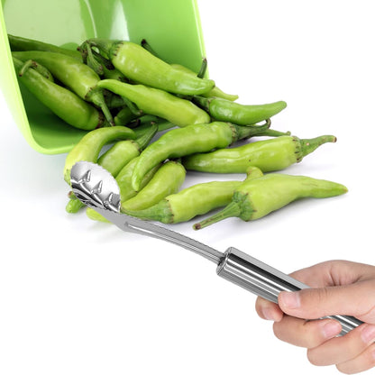 2 Pcs Jalapeno Corer Tool Pepper Corer with Serrated Slice Stainless Steel Pepper Seed Remover Kitchen Fruit and Vegetable Deseeder Efficient Seeding Tool for Jalapeños Chilis Cucumber