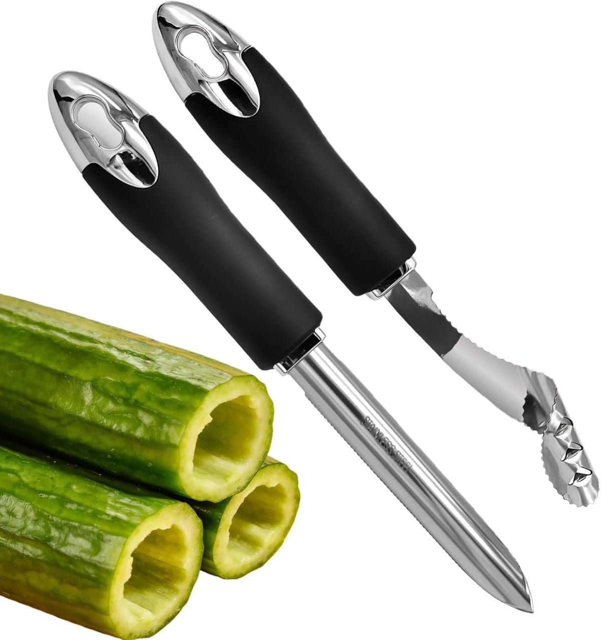 2 Pcs Jalapeno Corer Tool Pepper Corer with Serrated Slice Stainless Steel Pepper Seed Remover Kitchen Fruit and Vegetable Deseeder Efficient Seeding Tool for Jalapeños Chilis Cucumber