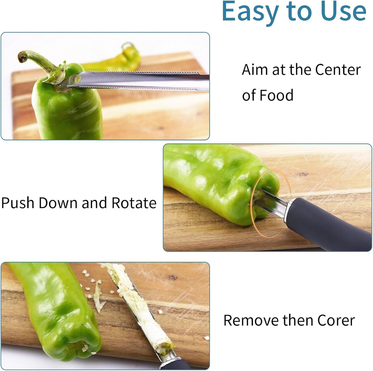 2 Pcs Jalapeno Corer Tool Pepper Corer with Serrated Slice Stainless Steel Pepper Seed Remover Kitchen Fruit and Vegetable Deseeder Efficient Seeding Tool for Jalapeños Chilis Cucumber