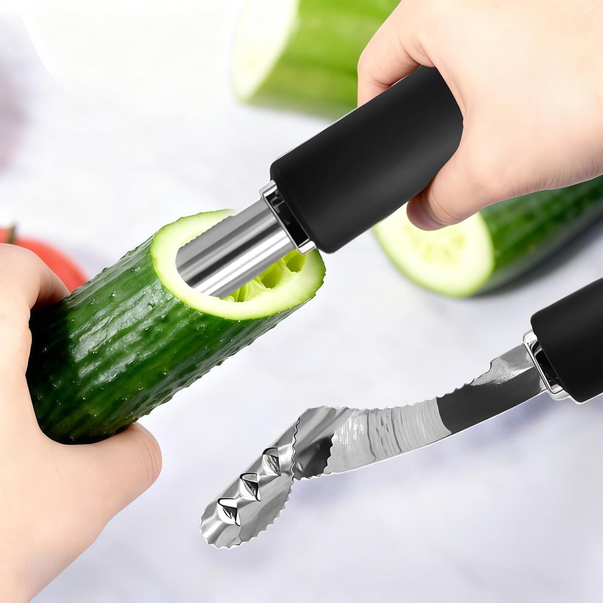 2 Pcs Jalapeno Corer Tool Pepper Corer with Serrated Slice Stainless Steel Pepper Seed Remover Kitchen Fruit and Vegetable Deseeder Efficient Seeding Tool for Jalapeños Chilis Cucumber