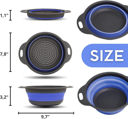 Green Foldable Kitchen Strainer Set – Silicone Colander Collapsible Strainers and Colanders Green Collander for Kitchen Collapsible Compact Drain Tools for Cooking Prep