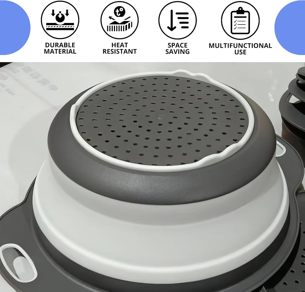 Green Foldable Kitchen Strainer Set – Silicone Colander Collapsible Strainers and Colanders Green Collander for Kitchen Collapsible Compact Drain Tools for Cooking Prep