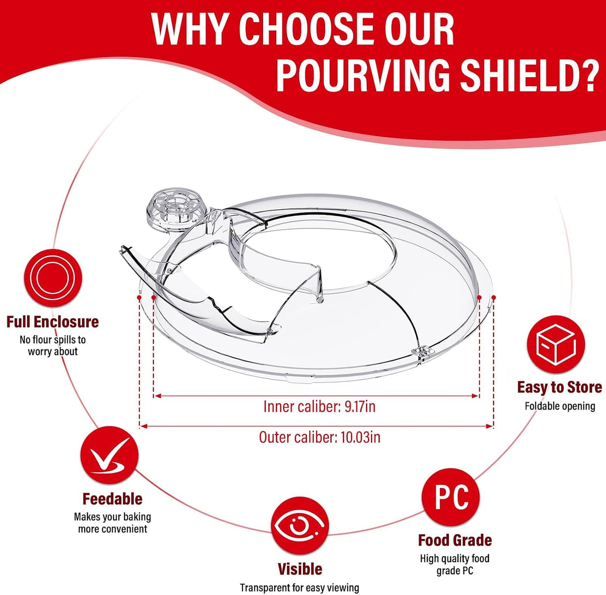 Pouring Shield for KitchenAid Tilt Head 4.5-5 QT Stainless Steel Bowls