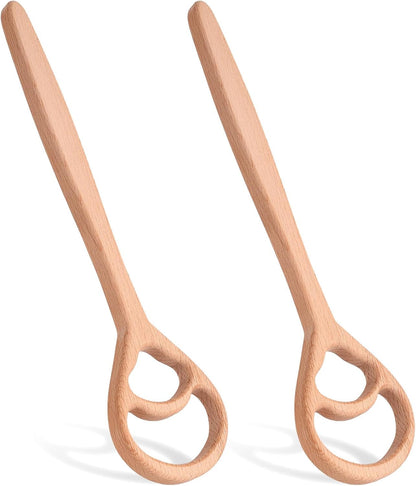 2pcs Wooden Danish Dough Whisk, 12.2" Dutch Wood Bread Whisk Sourdough Mixing Mixer Tool for Pizza Dough Batter Baking Food-Safe Home Kitchen Tools Supplies