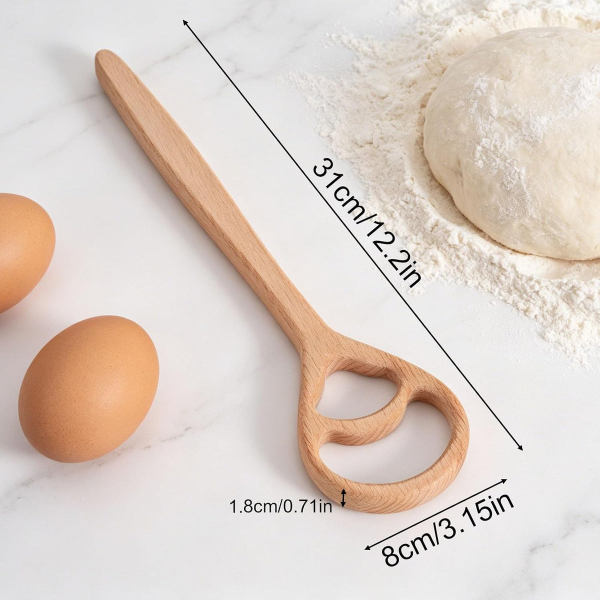 2pcs Wooden Danish Dough Whisk, 12.2" Dutch Wood Bread Whisk Sourdough Mixing Mixer Tool for Pizza Dough Batter Baking Food-Safe Home Kitchen Tools Supplies