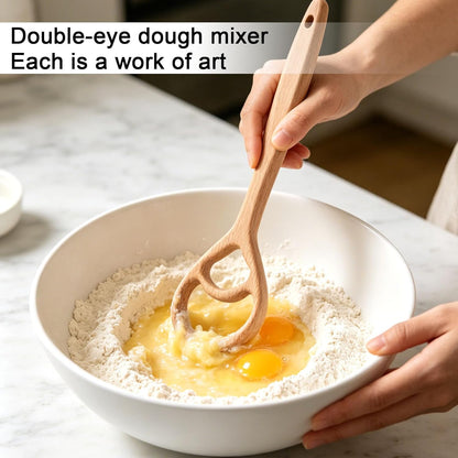 2pcs Wooden Danish Dough Whisk, 12.2" Dutch Wood Bread Whisk Sourdough Mixing Mixer Tool for Pizza Dough Batter Baking Food-Safe Home Kitchen Tools Supplies