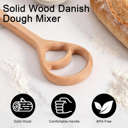 2pcs Wooden Danish Dough Whisk, 12.2" Dutch Wood Bread Whisk Sourdough Mixing Mixer Tool for Pizza Dough Batter Baking Food-Safe Home Kitchen Tools Supplies