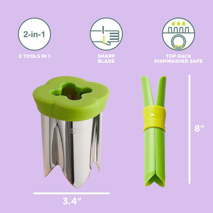 2-in-1 Bell Pepper and Jalapeno Corer Set, 2-Piece Stainless Steel Corer Tool, Seed Remover & Deseeder for Stuffed Peppers, Quick Prep Kitchen Gadget with Nesting Storage, Dishwasher Safe