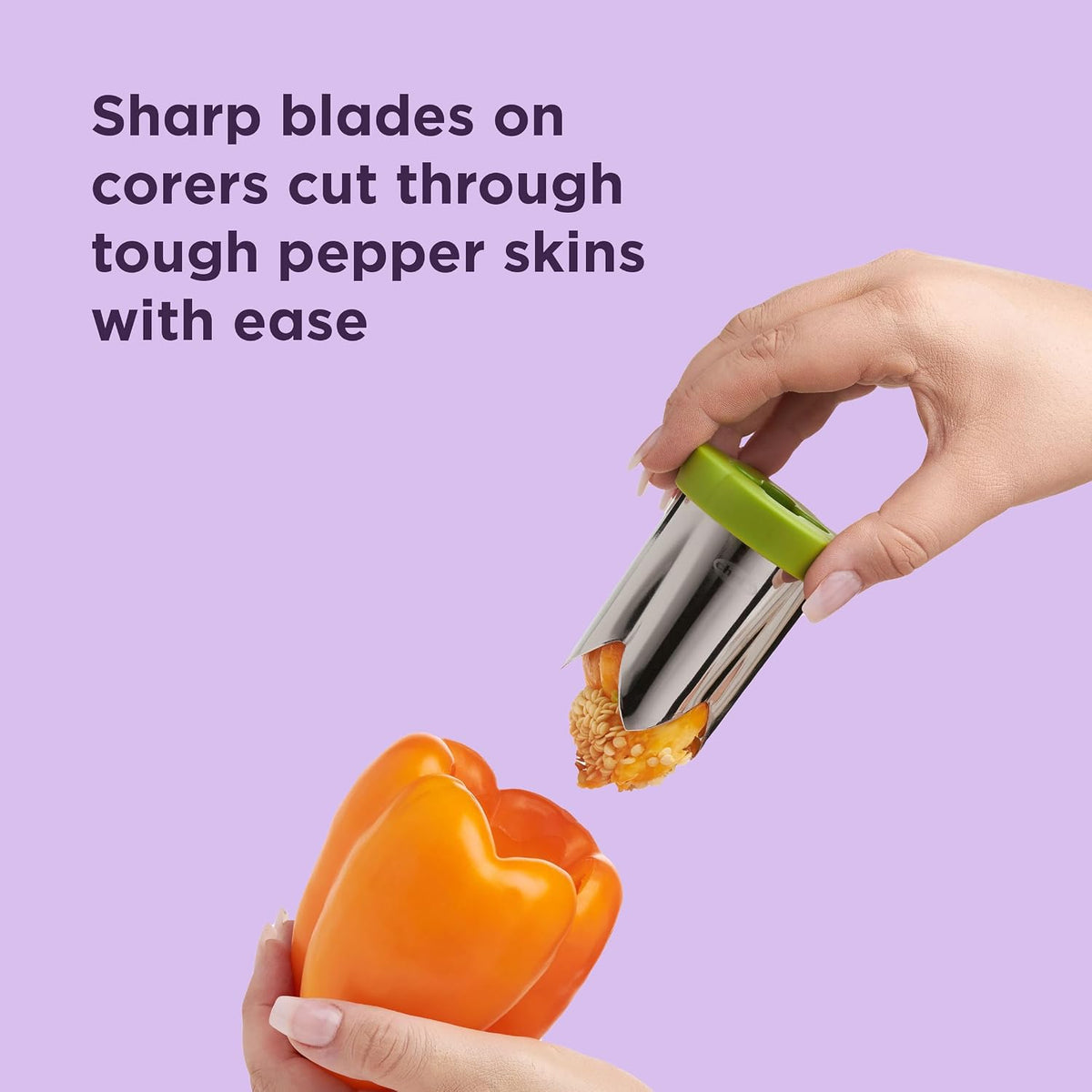 2-in-1 Bell Pepper and Jalapeno Corer Set, 2-Piece Stainless Steel Corer Tool, Seed Remover & Deseeder for Stuffed Peppers, Quick Prep Kitchen Gadget with Nesting Storage, Dishwasher Safe