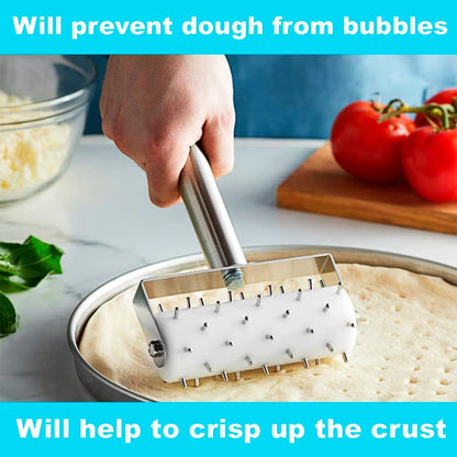 Professional Pizza Dough Docker Stainless Steel Pizza Roller with Spikes Pastry Dough Docker for Crackers, Homemade Bread, Pie, Cake, Cookies
