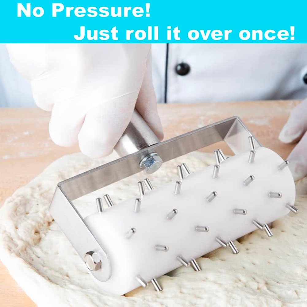 Professional Pizza Dough Docker Stainless Steel Pizza Roller with Spikes Pastry Dough Docker for Crackers, Homemade Bread, Pie, Cake, Cookies