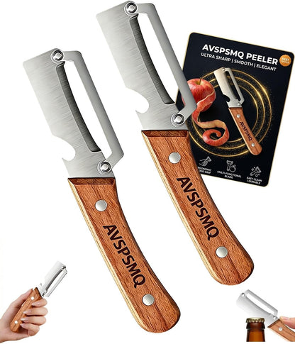 Zero Pressure Peeler 2-in-1 Multifunctional Peelers Hand Vegetable Fruit Peeler with Ergonomic Handle Stainless Steel Vial Opener Tool for Cucumber Apple Potato Pumpkin(2pcs)