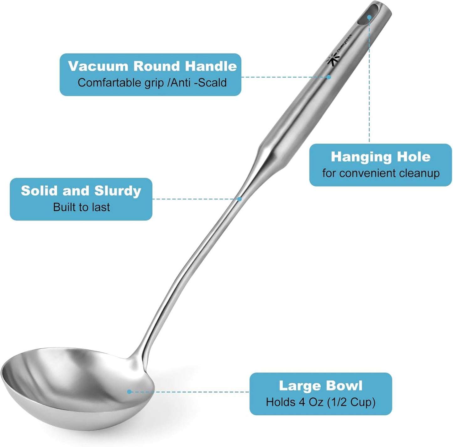 Stainless Steel Soup Ladle - 13.8" Durable Metal Ladel，Perfect Gifts | Large Ladle [Integral Forming, Heat Resistance] for Serving or Cooking, Stirring, Wok & Soup, Heavy Duty Kitchen Utensils