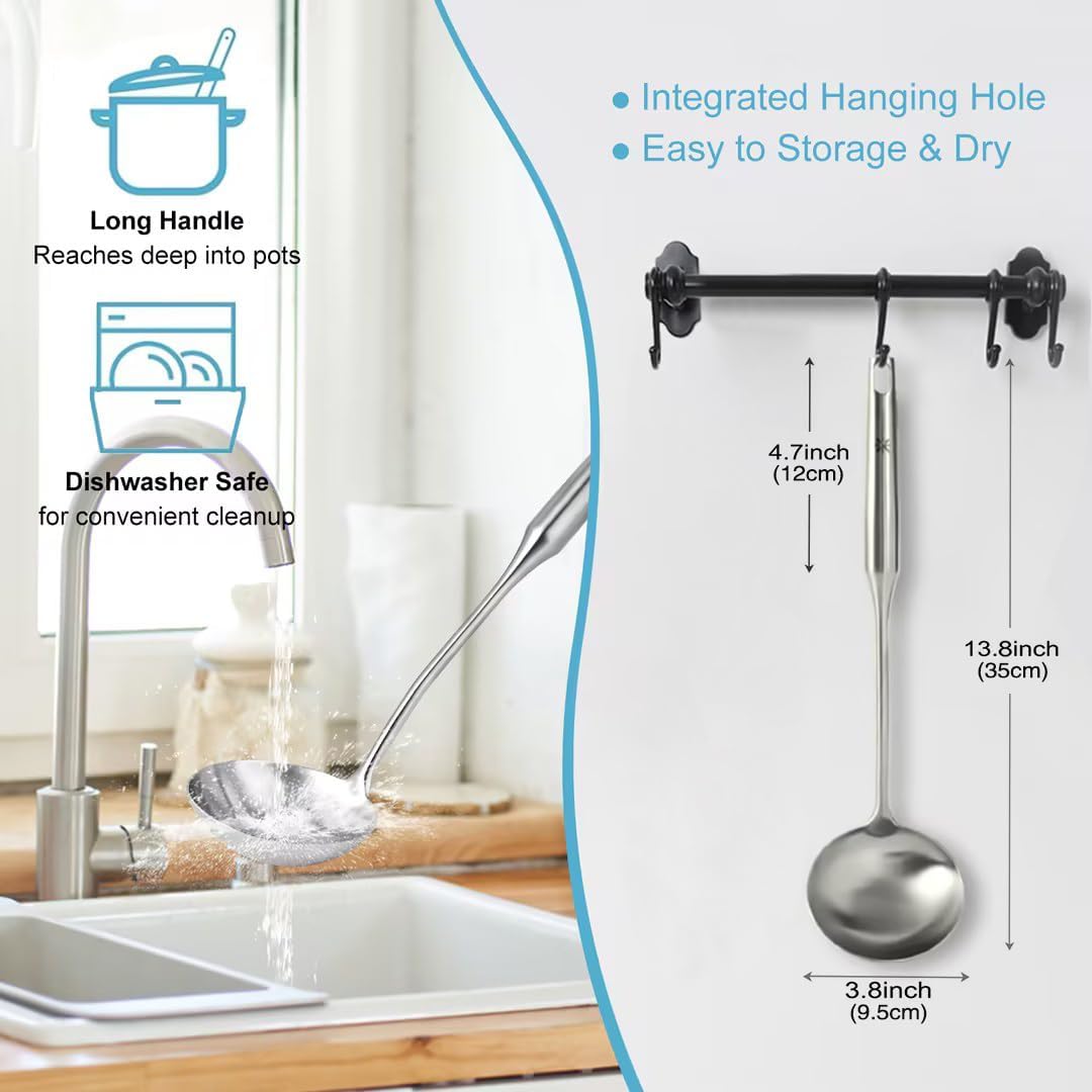 Stainless Steel Soup Ladle - 13.8" Durable Metal Ladel，Perfect Gifts | Large Ladle [Integral Forming, Heat Resistance] for Serving or Cooking, Stirring, Wok & Soup, Heavy Duty Kitchen Utensils