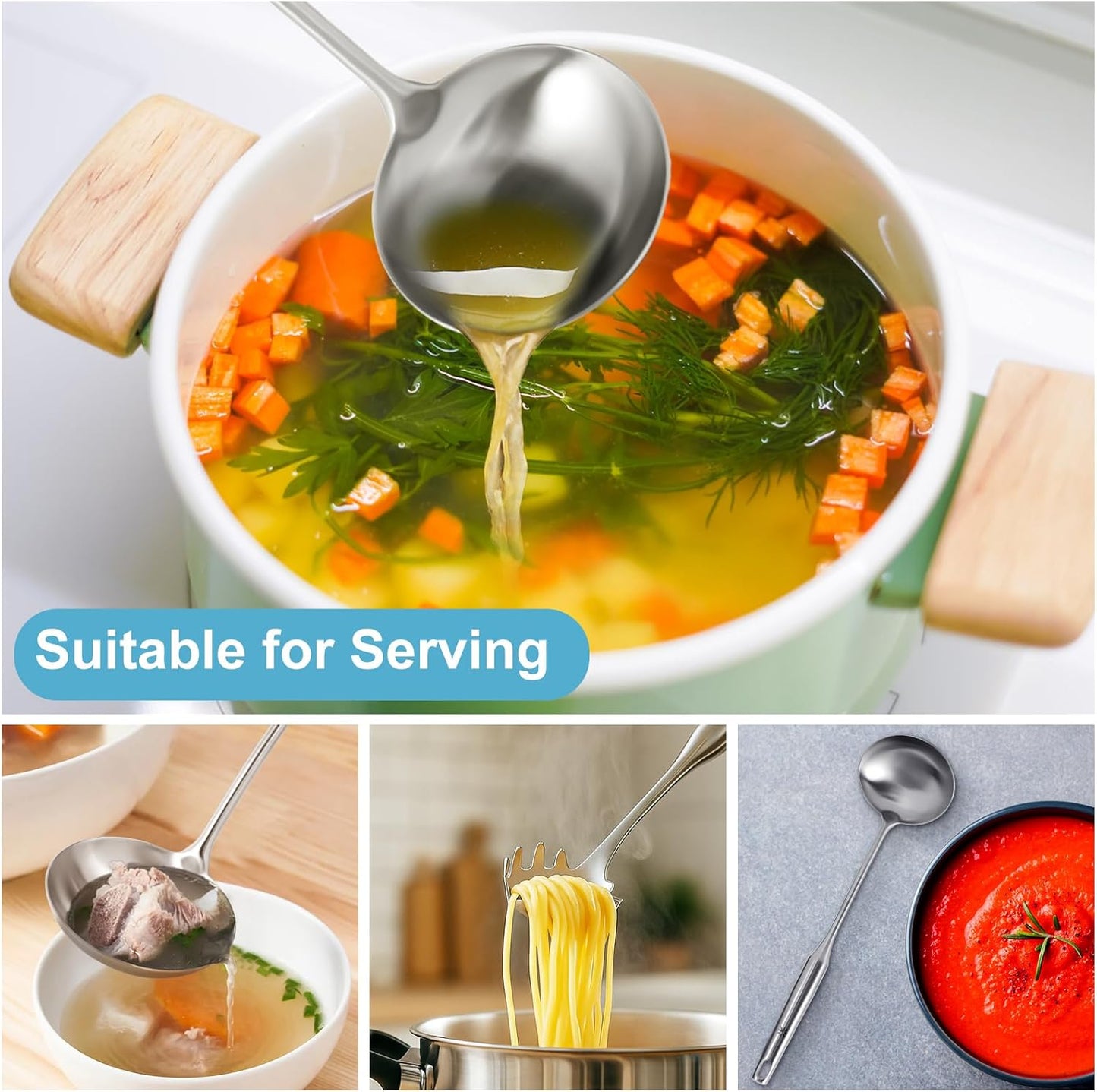 Stainless Steel Soup Ladle - 13.8" Durable Metal Ladel，Perfect Gifts | Large Ladle [Integral Forming, Heat Resistance] for Serving or Cooking, Stirring, Wok & Soup, Heavy Duty Kitchen Utensils