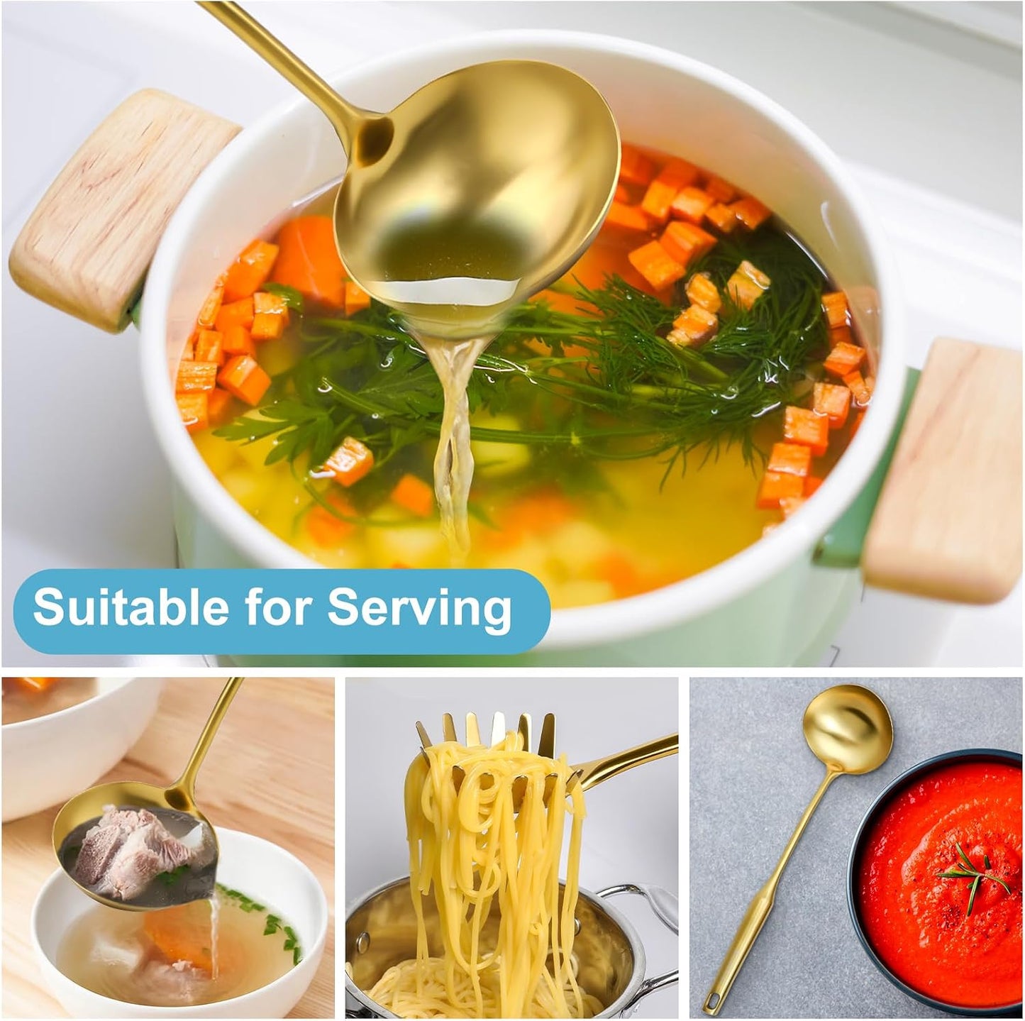Stainless Steel Soup Ladle - 13.8" Durable Metal Ladel，Perfect Gifts | Large Ladle [Integral Forming, Heat Resistance] for Serving or Cooking, Stirring, Wok & Soup, Heavy Duty Kitchen Utensils