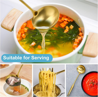 Stainless Steel Soup Ladle - 13.8" Durable Metal Ladel，Perfect Gifts | Large Ladle [Integral Forming, Heat Resistance] for Serving or Cooking, Stirring, Wok & Soup, Heavy Duty Kitchen Utensils
