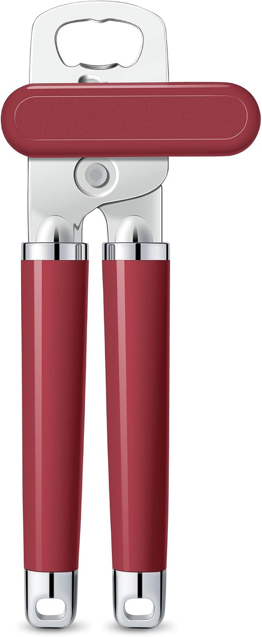 XL Large Heavy Duty Can Opener Manual Smooth Edge, Hand Held Can Openers for Seniors, Stainless Steel, Comfortable Handle, Built-in Bottle Opener, 8.66 inch (Red)