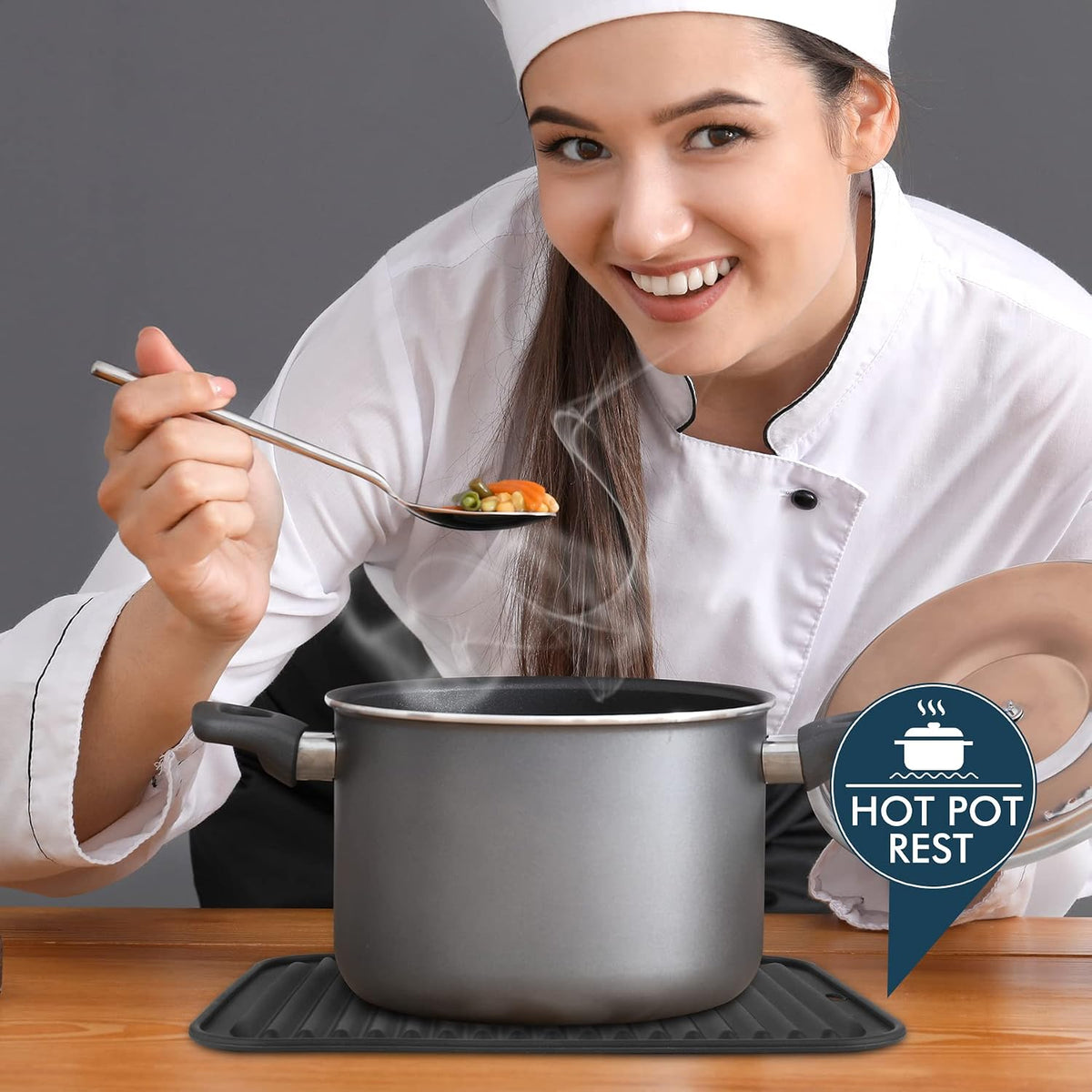 446℉ Heat Resistant BPA Free Silicone Trivets for Hot pots and Pans, for Kitchen Counter Dish Drying Mat, Set of 2 Dark Grey