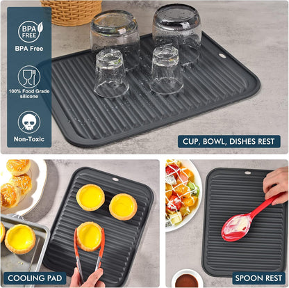 446℉ Heat Resistant BPA Free Silicone Trivets for Hot pots and Pans, for Kitchen Counter Dish Drying Mat, Set of 2 Dark Grey