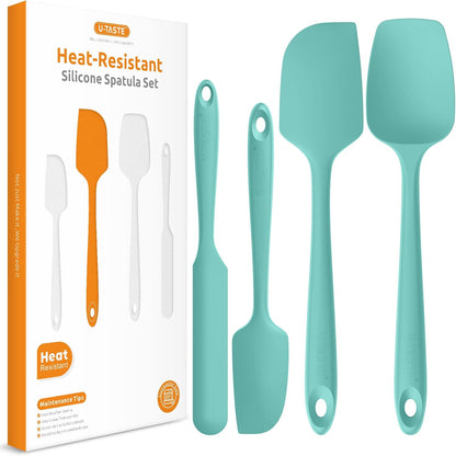 Heat Resistant Silicone Spatula Set: 600ºF High Temp Seamless Food Grade Utensil, Flexible Rubber Silicon Kitchen Cooking Mixing Baking Scraper for Nonstick Cookware Set of 4 (Black)