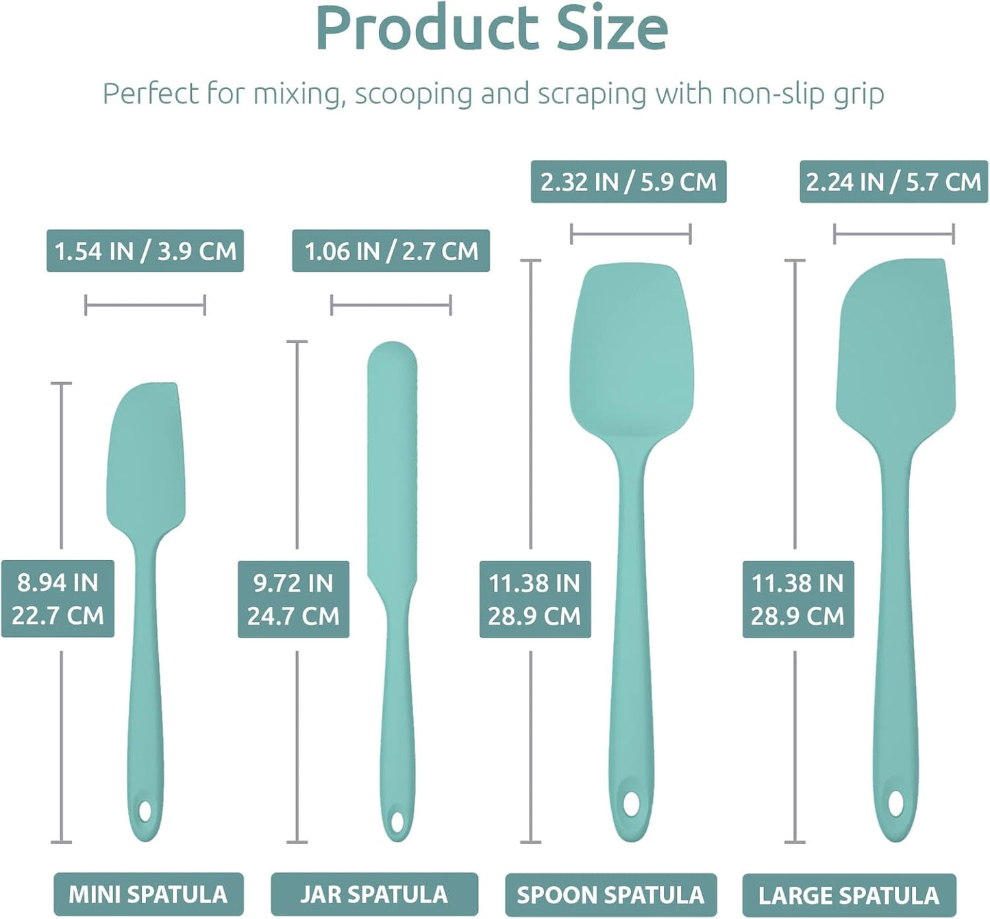 Heat Resistant Silicone Spatula Set: 600ºF High Temp Seamless Food Grade Utensil, Flexible Rubber Silicon Kitchen Cooking Mixing Baking Scraper for Nonstick Cookware Set of 4 (Black)