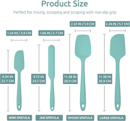 Heat Resistant Silicone Spatula Set: 600ºF High Temp Seamless Food Grade Utensil, Flexible Rubber Silicon Kitchen Cooking Mixing Baking Scraper for Nonstick Cookware Set of 4 (Black)