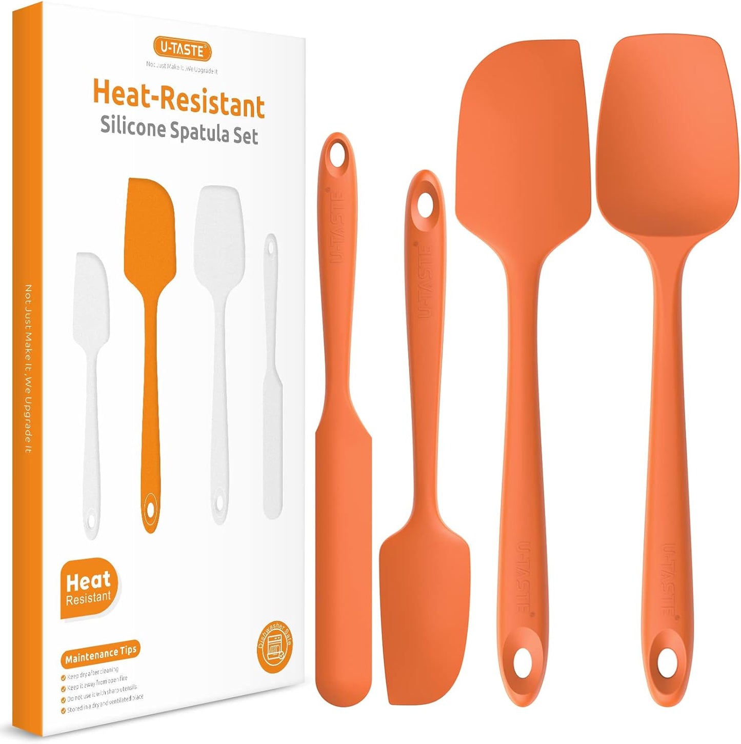 Heat Resistant Silicone Spatula Set: 600ºF High Temp Seamless Food Grade Utensil, Flexible Rubber Silicon Kitchen Cooking Mixing Baking Scraper for Nonstick Cookware Set of 4 (Black)