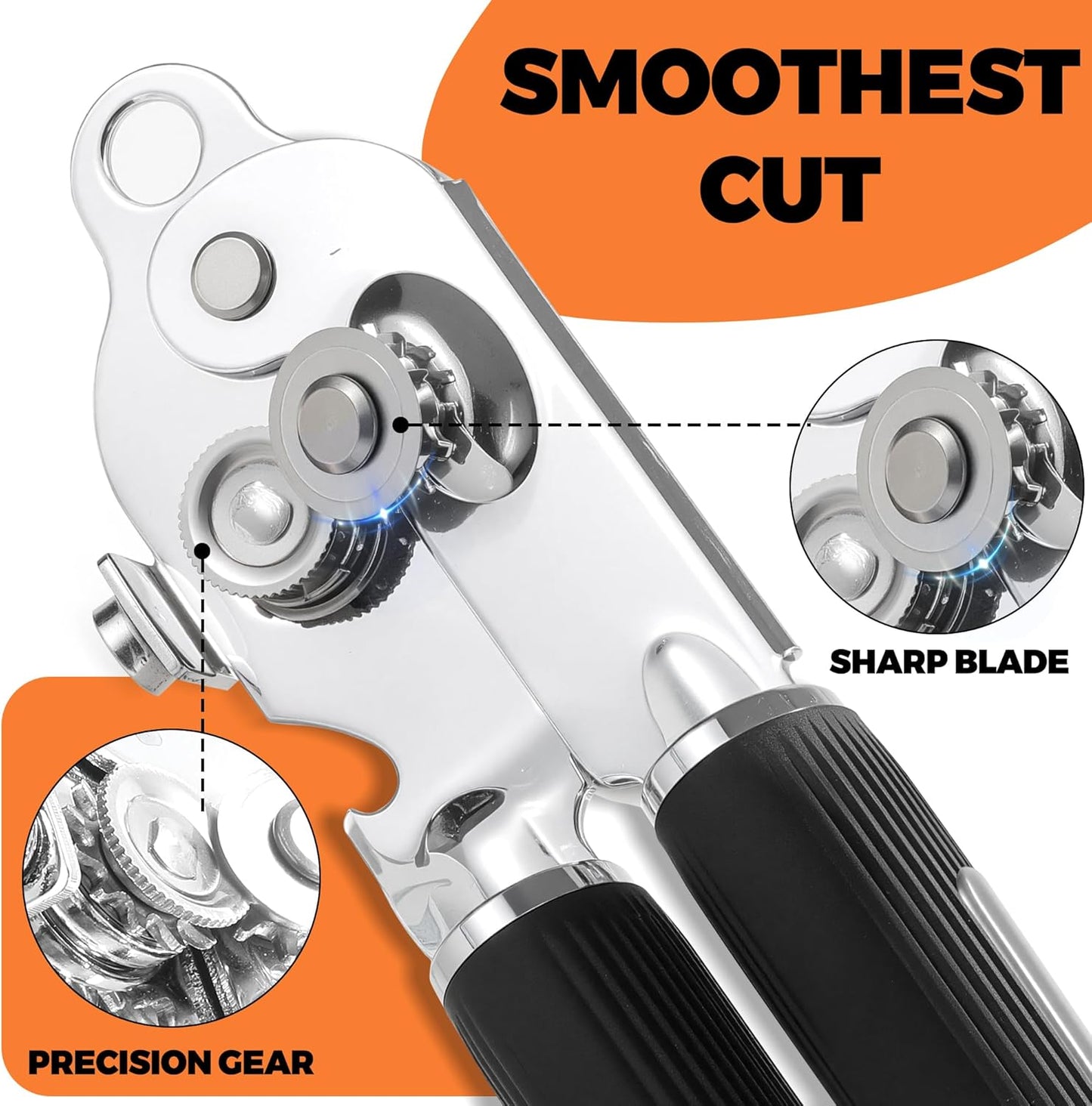 Manual Can Opener Heavy Duty Stainless Steel Smooth Edge with Magnet | Large easy turn knob ,Smooth cutting stainless steel blade,Built in bottle opener,Arthritis friendly ergonomic design