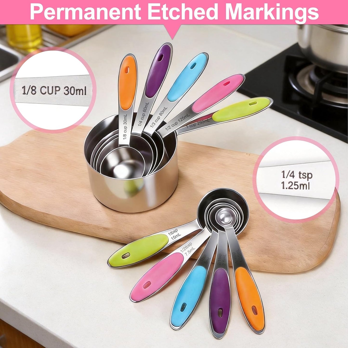 10Pcs Stainless Steel Measuring Cups & Spoons Set, Non-Slip