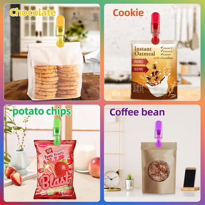 12 Pack Chip Clips Bag Clips, Food Snacks Bag Clip Sealing Bar | Magnetic Bag Clips for Food Storage, Refrigerator Magnet Clips for Kitchen Fridge Office Use, Plastic Cloth Pins