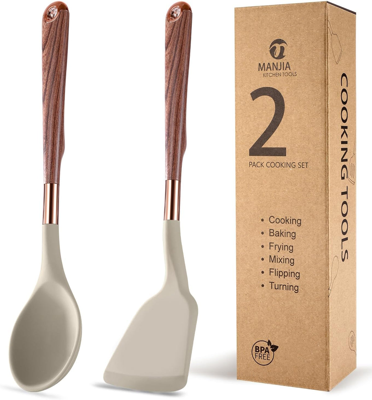 Silicone Spatulas Set, Nonstick Silicone Spoon & Turner Spatula Set, Serving Spoon kitchen Spatula for Cooking Fish, Eggs,Flipper, Cooking Utensils Set 2pcs (white-spoons)