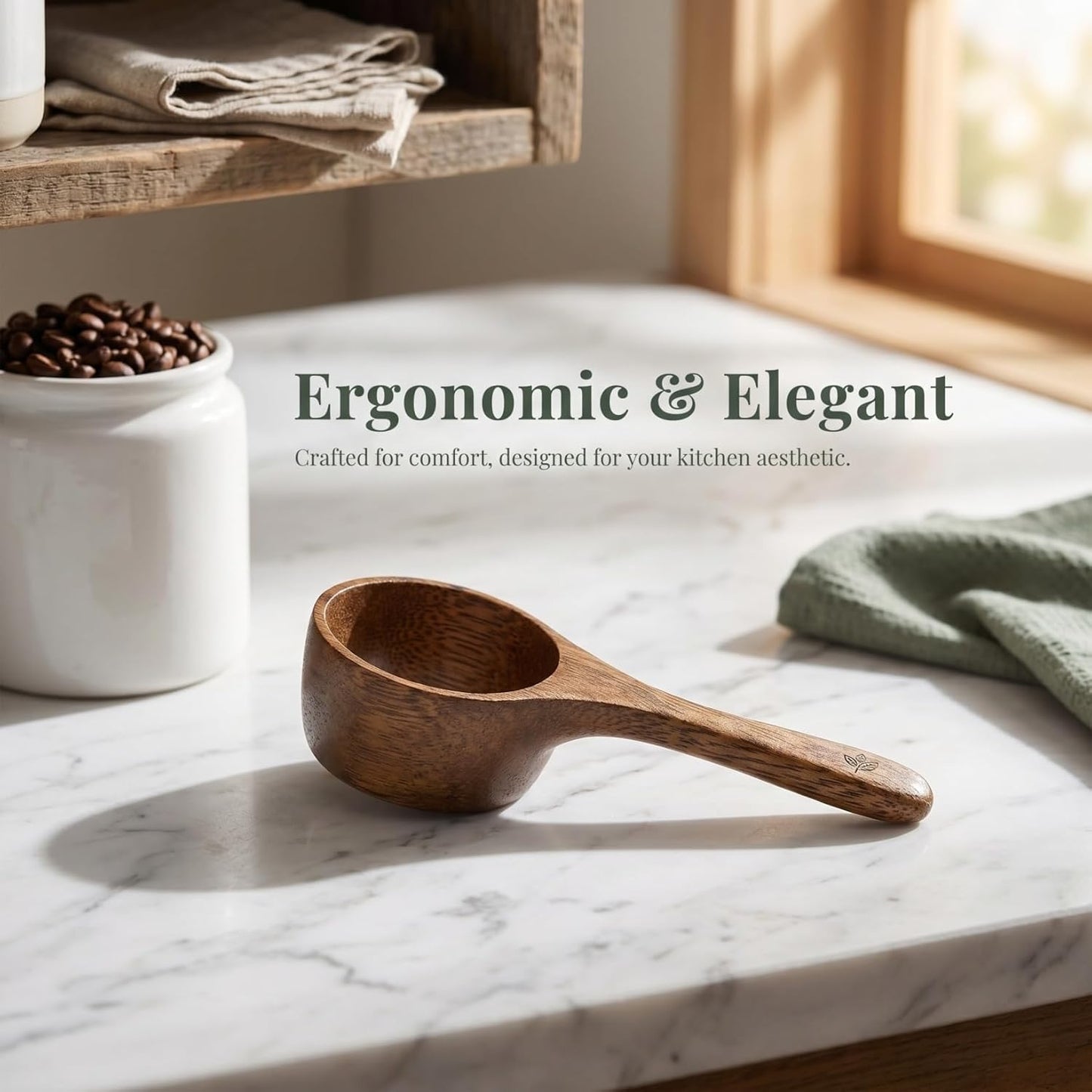 Wooden Measuring Spoon Bean Scoop 4.13X1.96X1.18In Kitchen Serving Ladle for Coffee Beans Milk Powder Tea Spices and Baking Ingredients