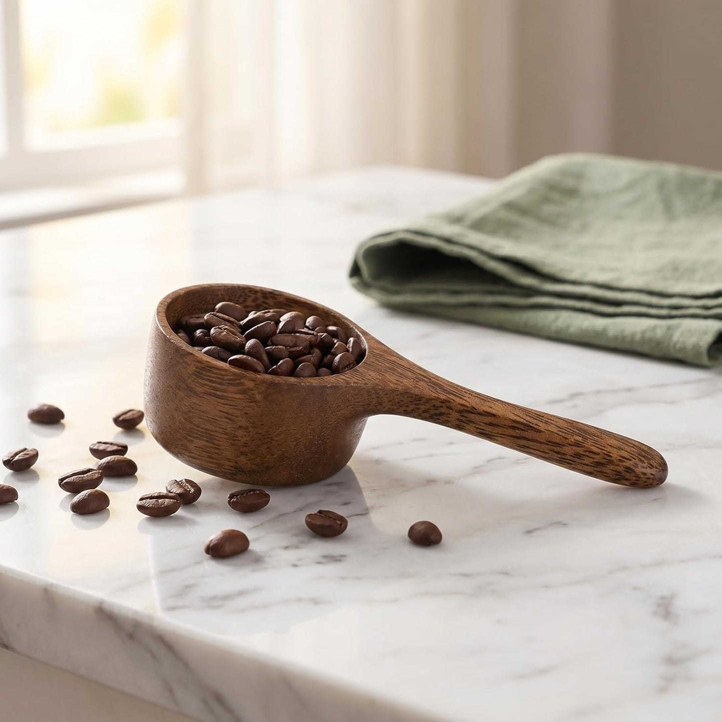 Wooden Measuring Spoon Bean Scoop 4.13X1.96X1.18In Kitchen Serving Ladle for Coffee Beans Milk Powder Tea Spices and Baking Ingredients