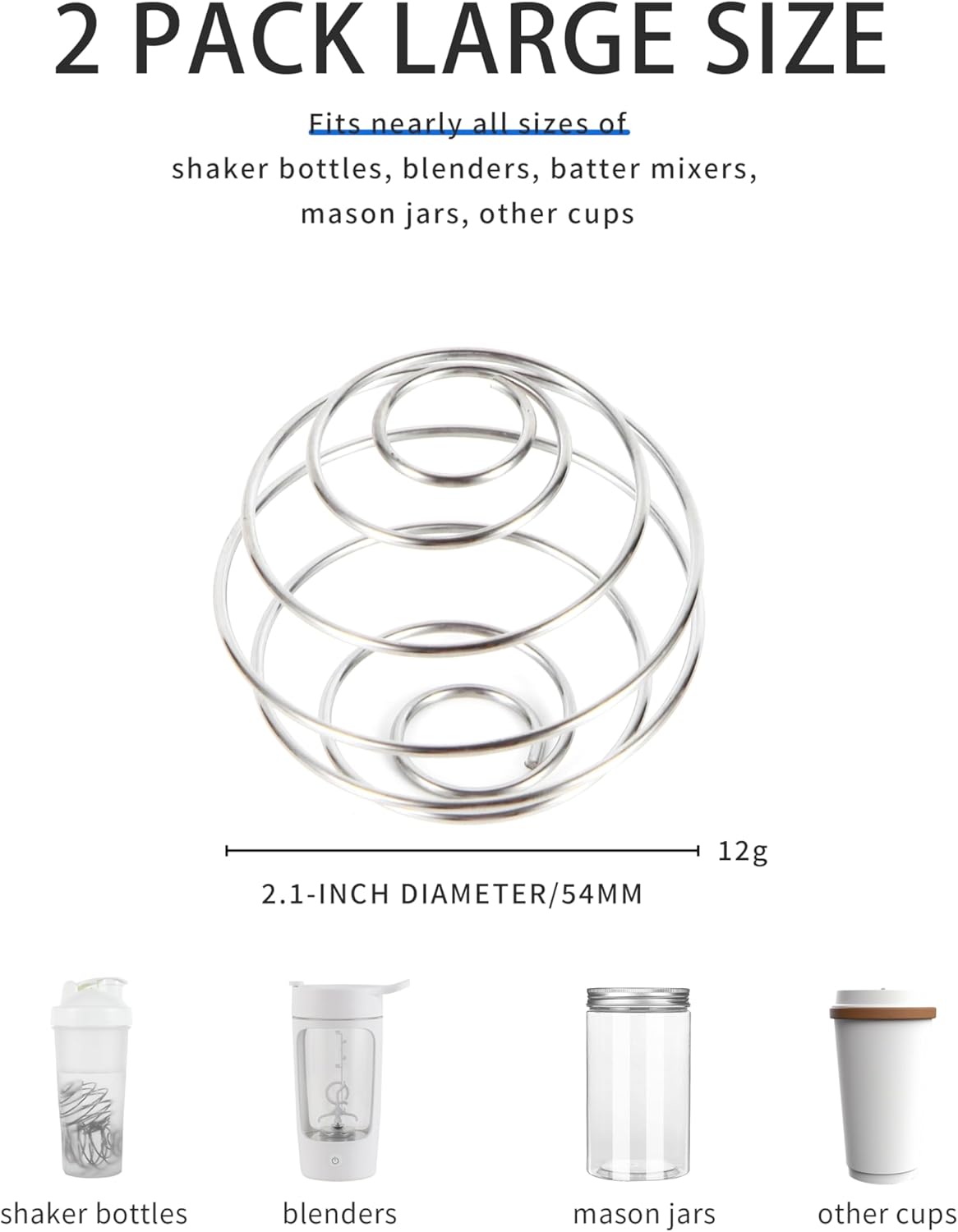 4 Pcs 2.1-Inch Large Size Shaker Balls for Protein Shakes,Milkshake and Salad Dressing,304 Stainless Steel Shaker Ball