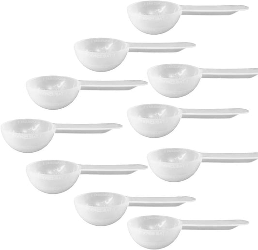 1 Tablespoon Measure Spoon Short Handle Scoops for Canisters . Made in USA. Dual Use Powder Measure for 1 Teaspoon to 1 Tablespoon Scoop. Protein, Spices, Coffee Scoop. BPA Free (10 count)