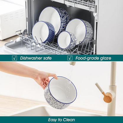 Ceramic Nesting Bowls with Lids Set of 4, Serving Bowls for Food Storage, Prep Bowl, Ceramic Bowl for Kitchen, Microwave & Dishwasher Safe, 60+36+20+10 Oz, Series SELENE