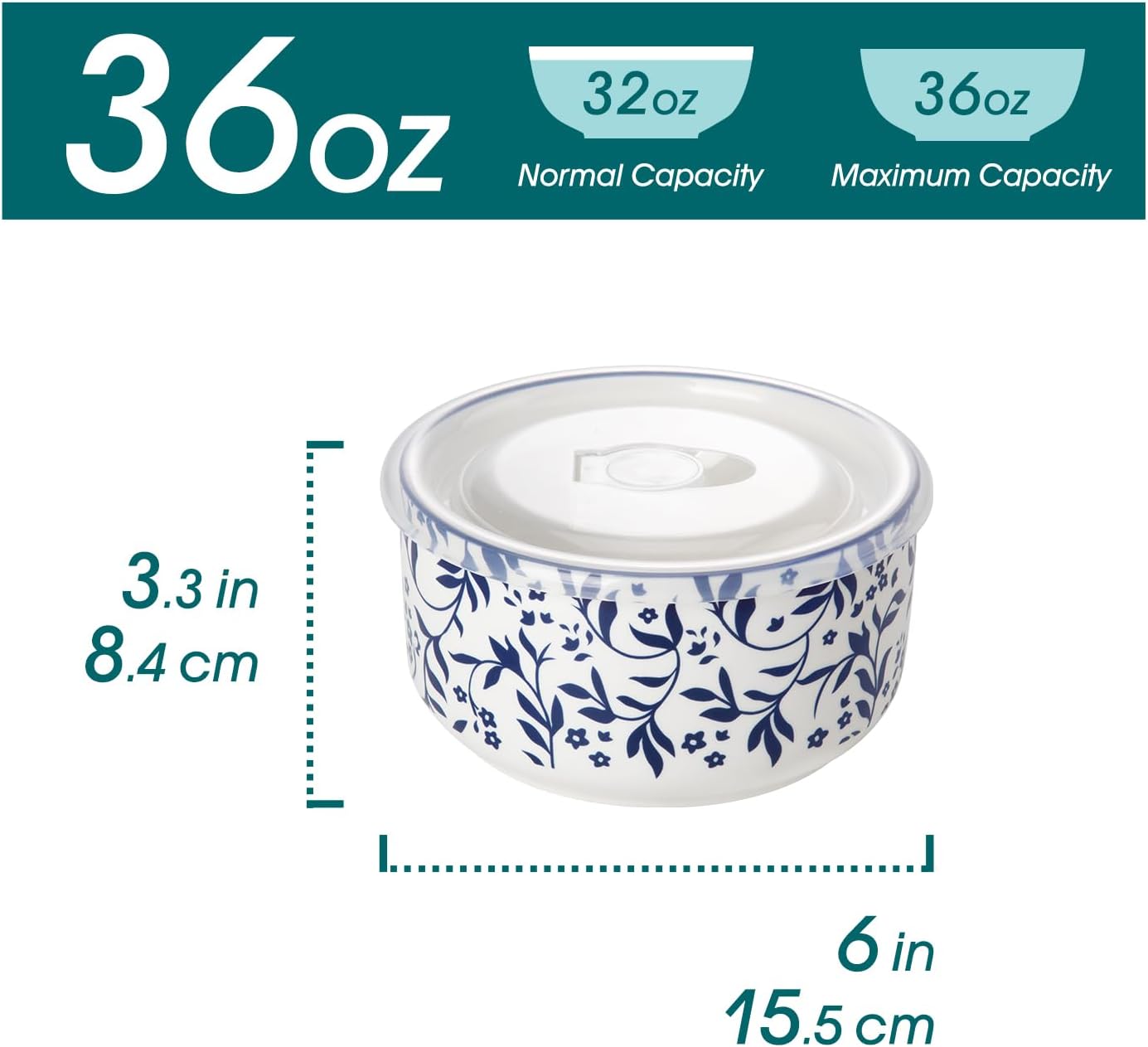 Ceramic Nesting Bowls with Lids Set of 4, Serving Bowls for Food Storage, Prep Bowl, Ceramic Bowl for Kitchen, Microwave & Dishwasher Safe, 60+36+20+10 Oz, Series SELENE